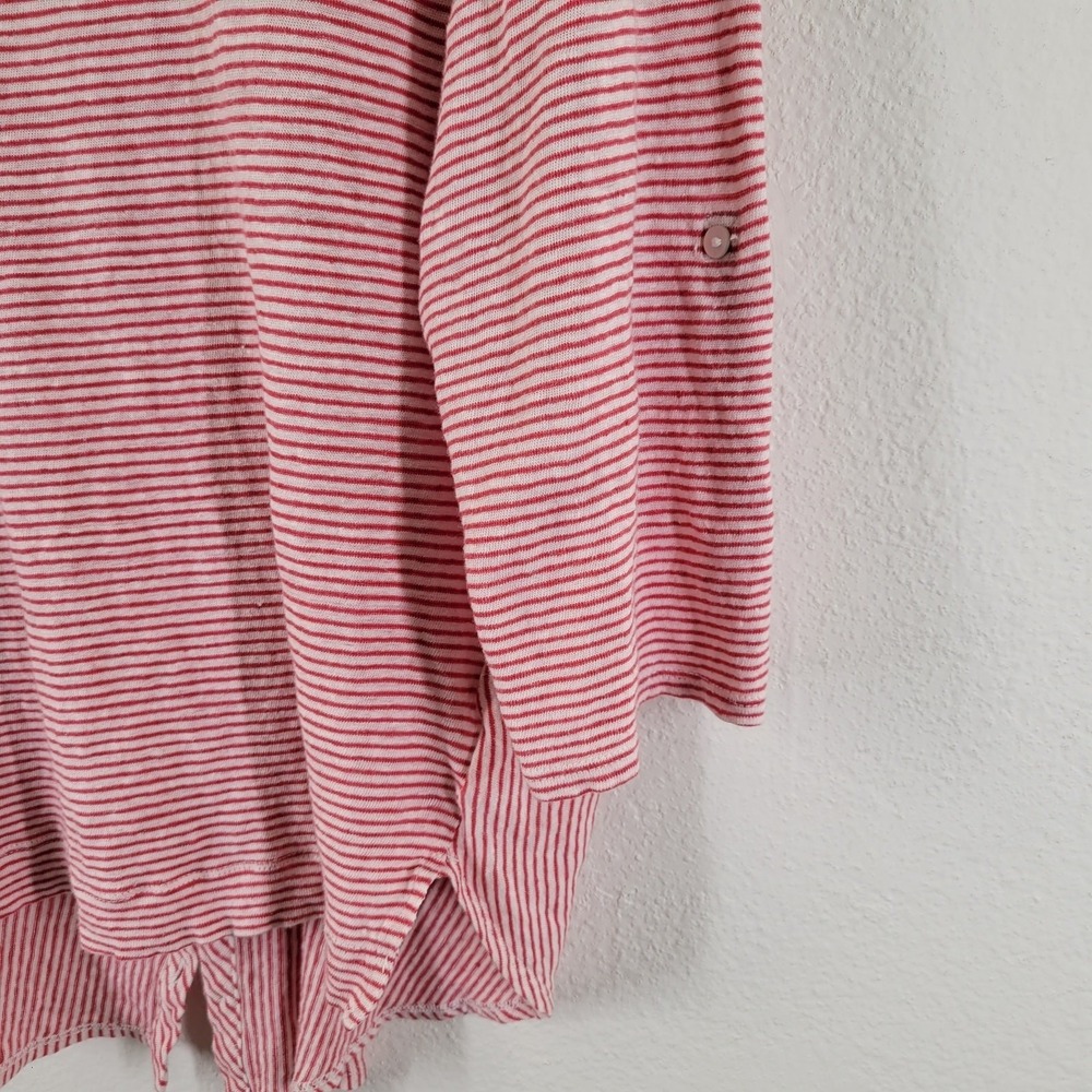 Adrienne Vittadini Linen Top Women 1X Red White Stripe‎ Button Back - Picture 2 of 8
